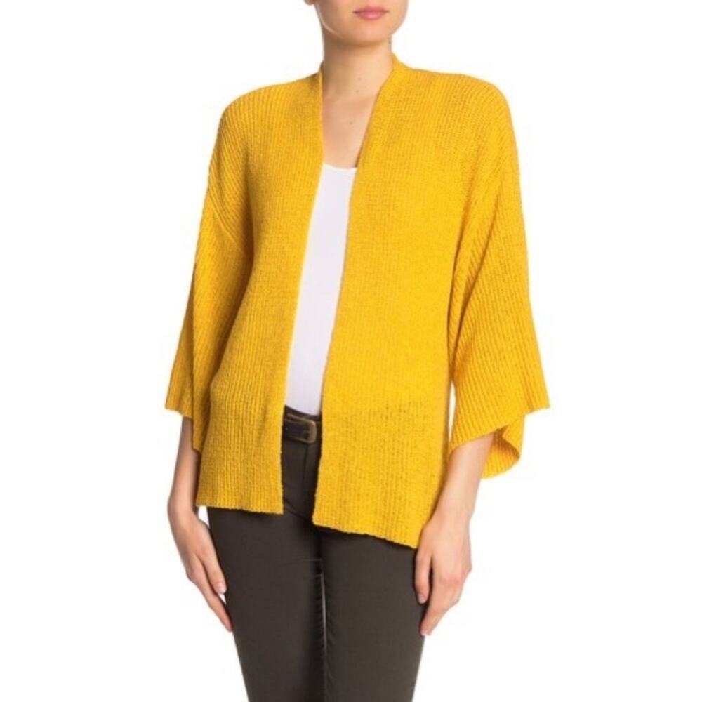 Catherine Malandrino NWT Yellow 3/4 Sleeve Open Front Slouchy Cardigan Size XS‎